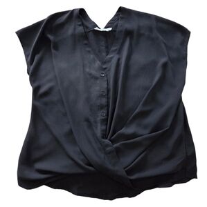 Lush Black Wrap Blouse Front Buttons